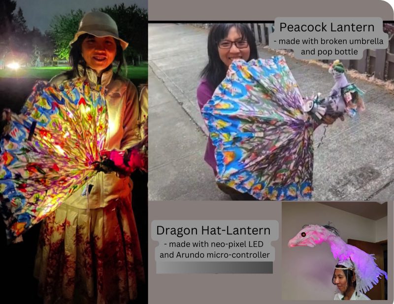 AnnKChou1-Peacock Lantern  - made with broken umbrella  and pop bottle